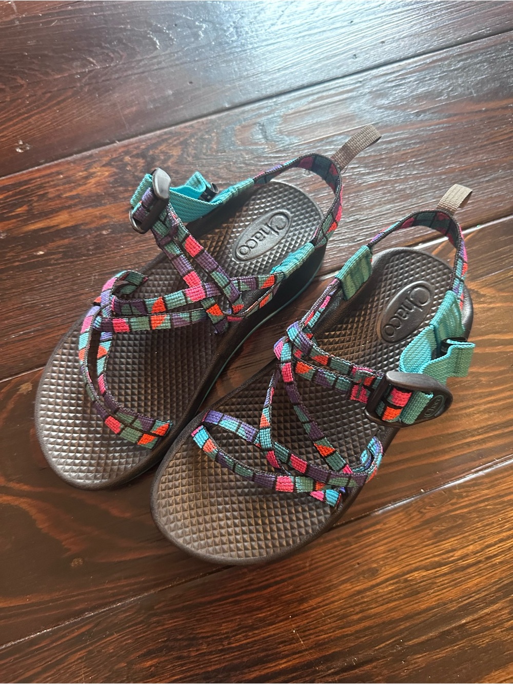 Chaco Kids Multicolor Strappy Sandal with Teal Accent